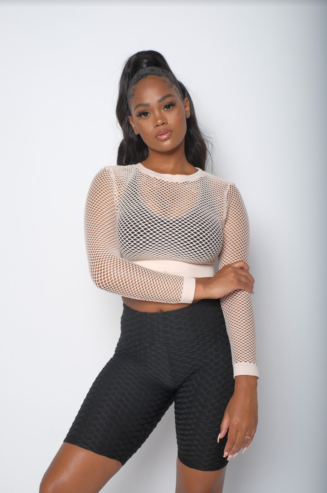 Cream Mesh With Me Top